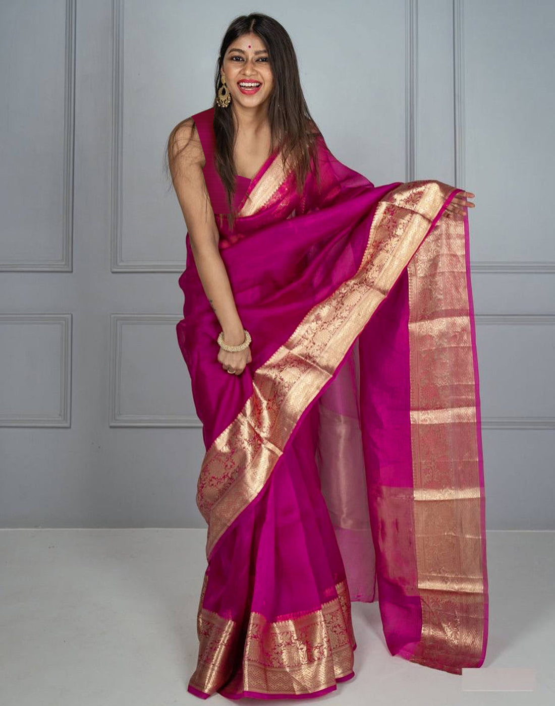 Dark Pink Organza Saree | Sudathi