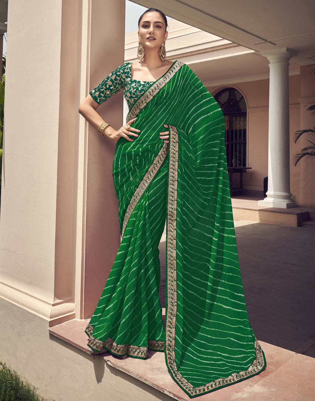 Green Georgette Saree | Leemboodi