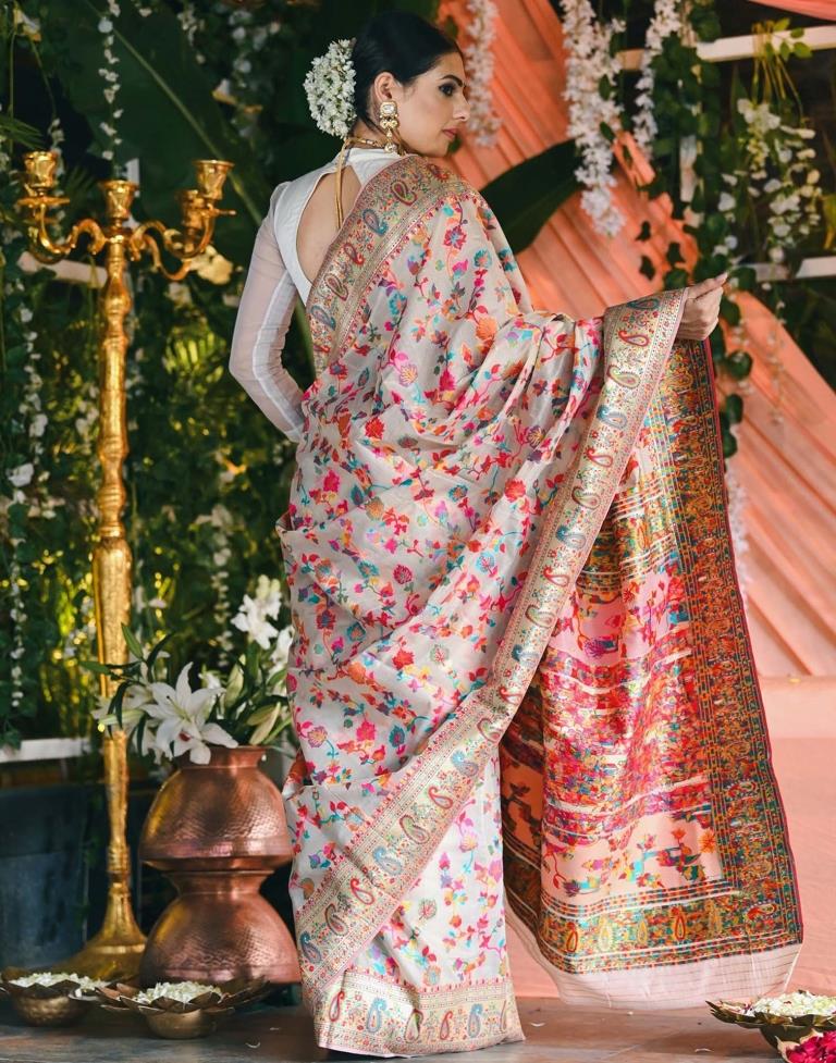 Off White Silk Kashmiri Saree