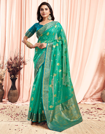 Turquoise Green Silk Saree