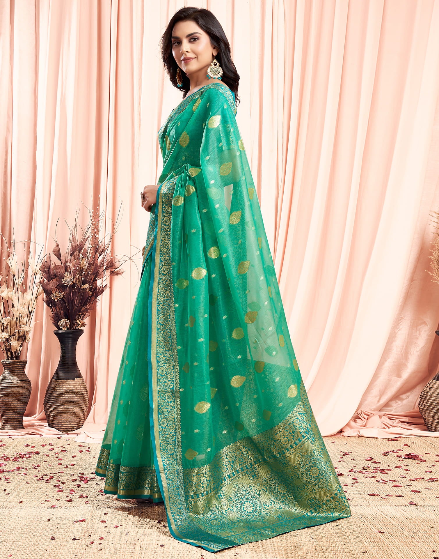 Turquoise Green Silk Saree