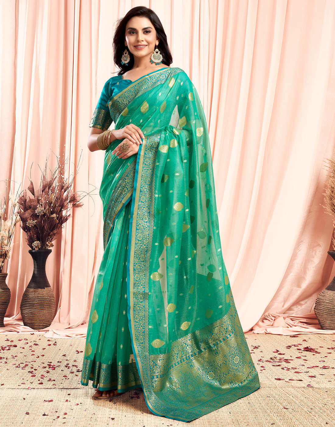 Turquoise Green Silk Saree