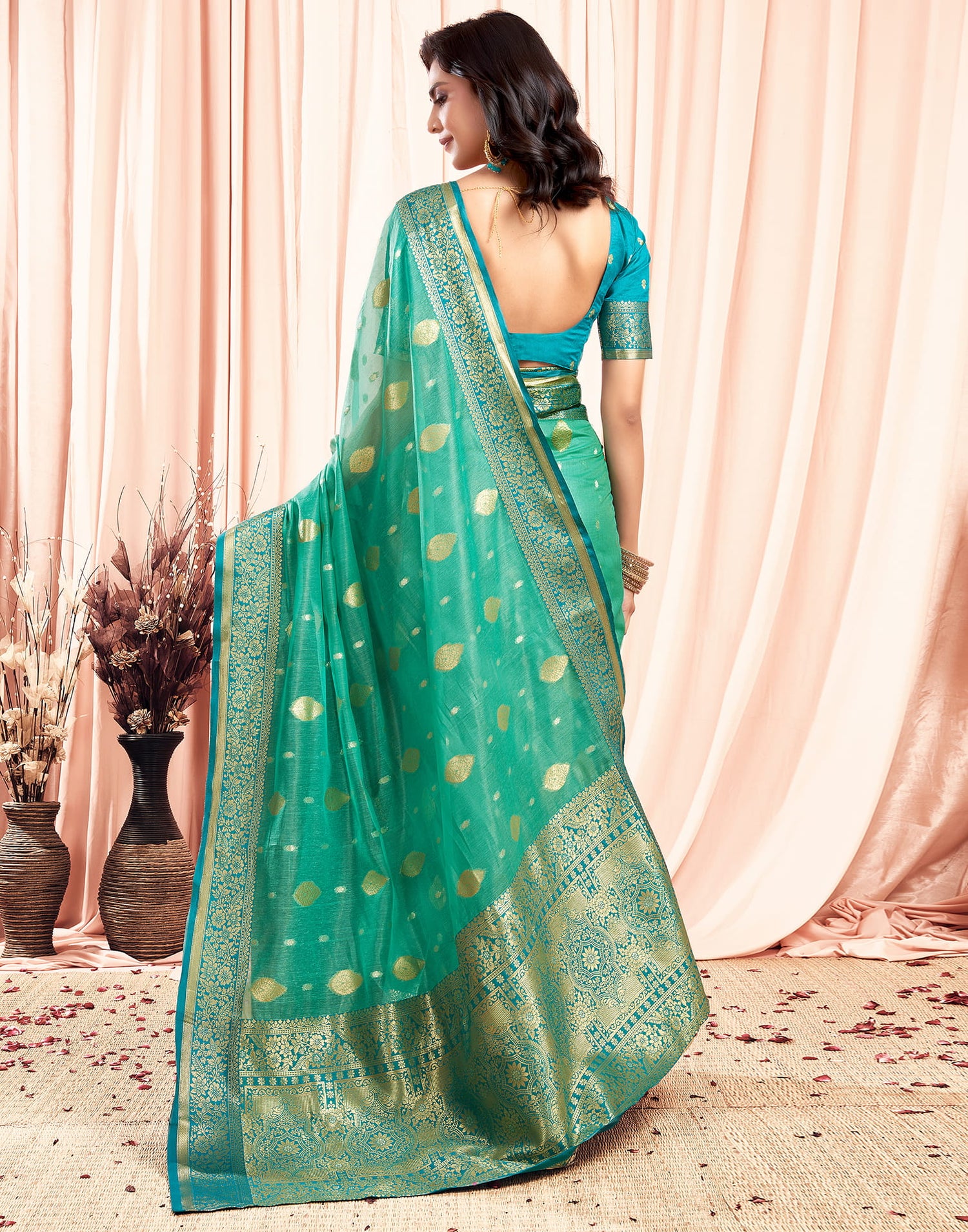 Turquoise Green Silk Saree