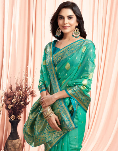 Turquoise Green Silk Saree