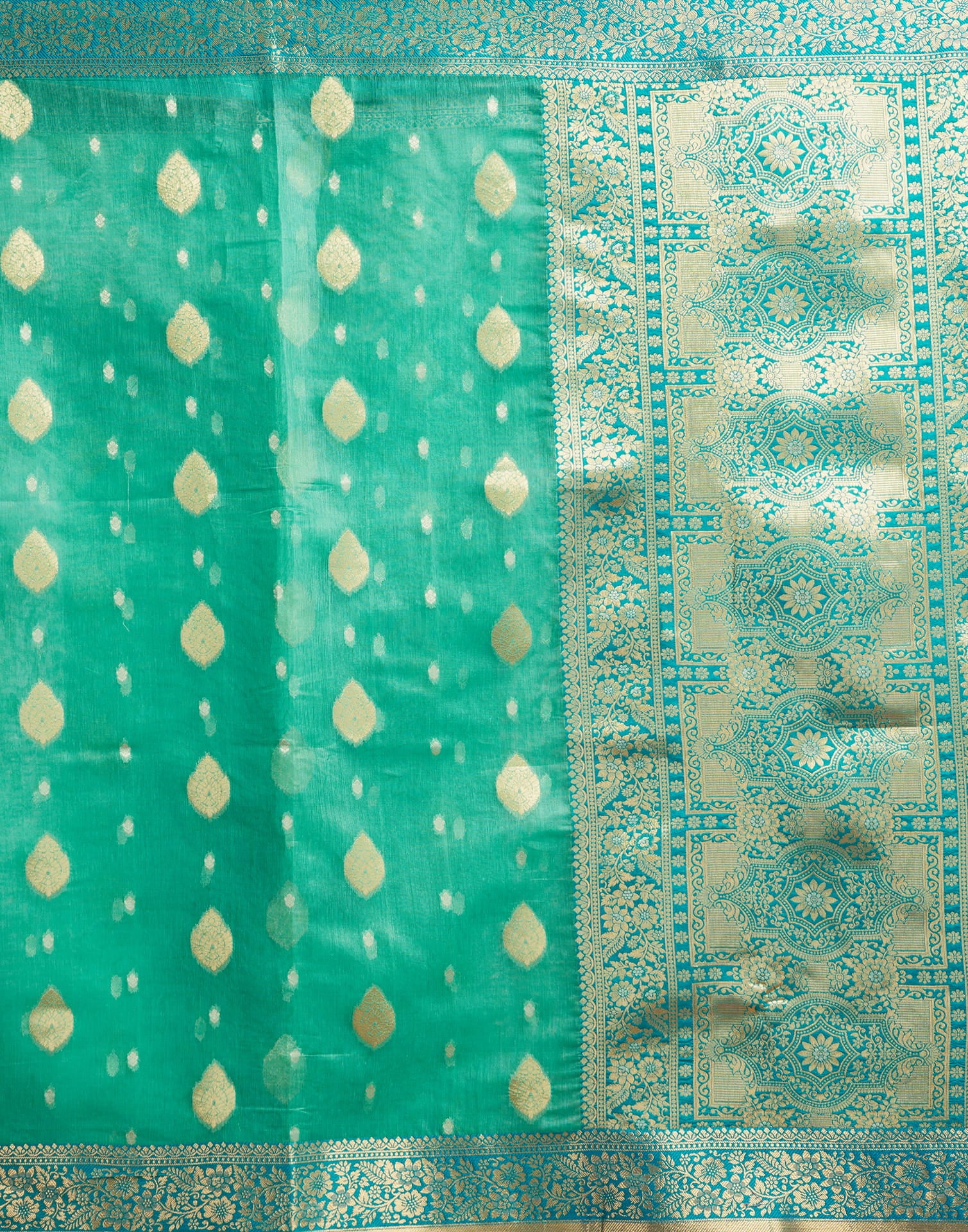 Turquoise Green Silk Saree