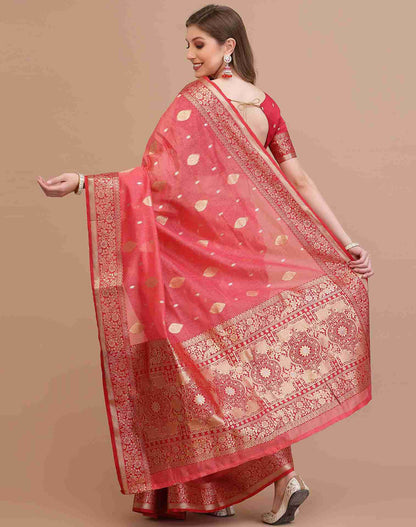 Coral Pink Silk Saree