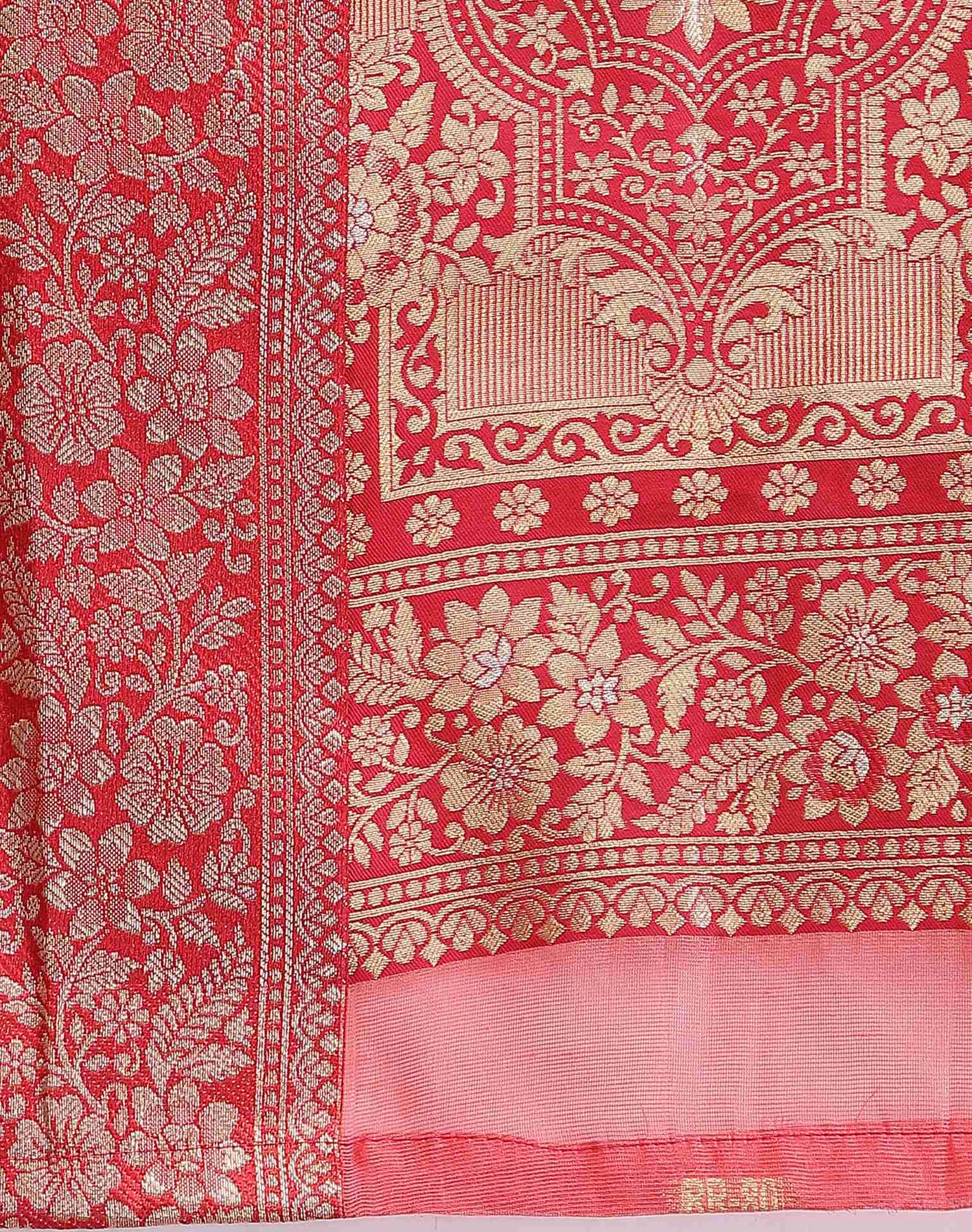 Coral Pink Silk Saree