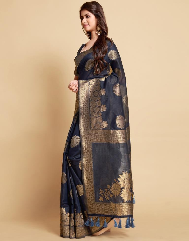 Navy Blue Tassel Saree | Leemboodi