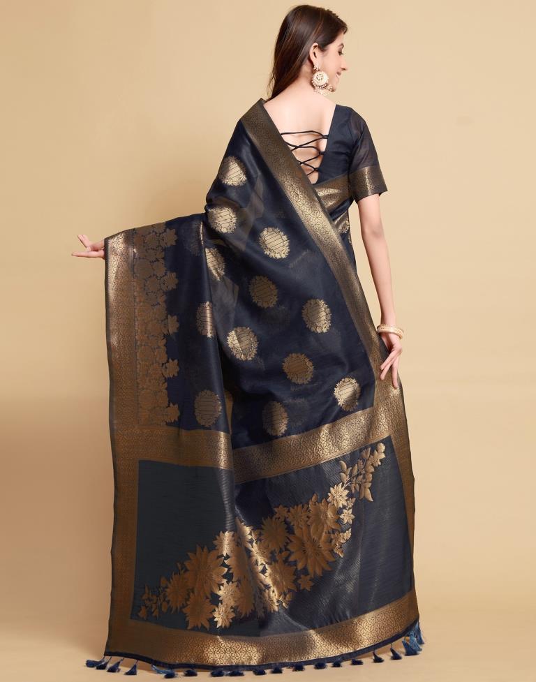 Navy Blue Tassel Saree | Leemboodi