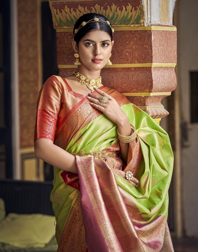 Parrot Green Silk Saree | Leemboodi