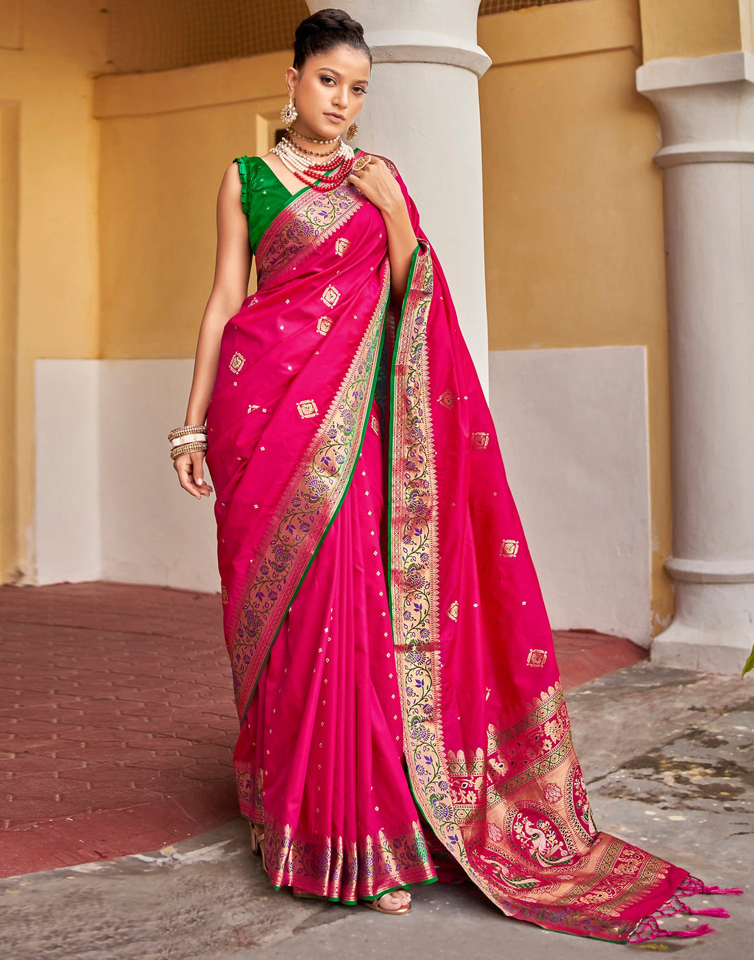 Dark Pink Silk Saree | Leemboodi