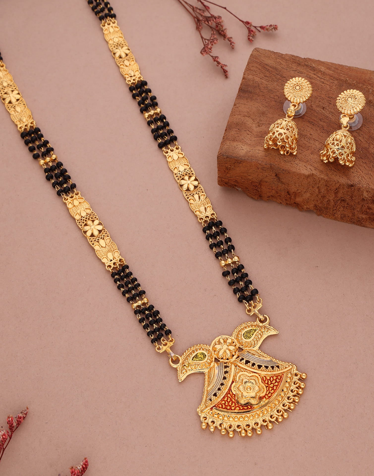 Gold Mangalsutra With Dangle Earring