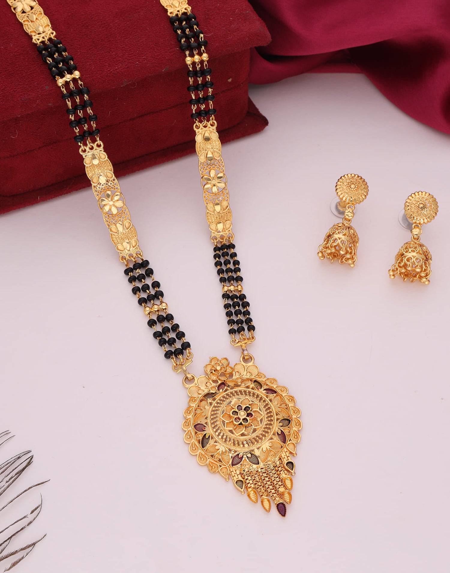 Gold Mangalsutra With Dangle Earring