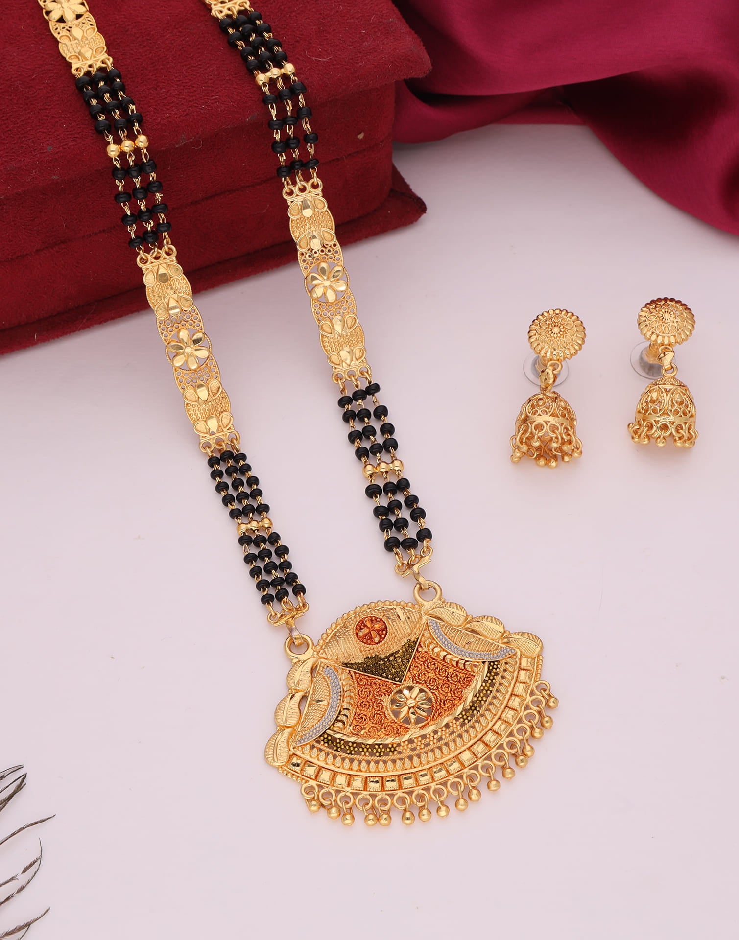 Gold Mangalsutra With Dangle Earring