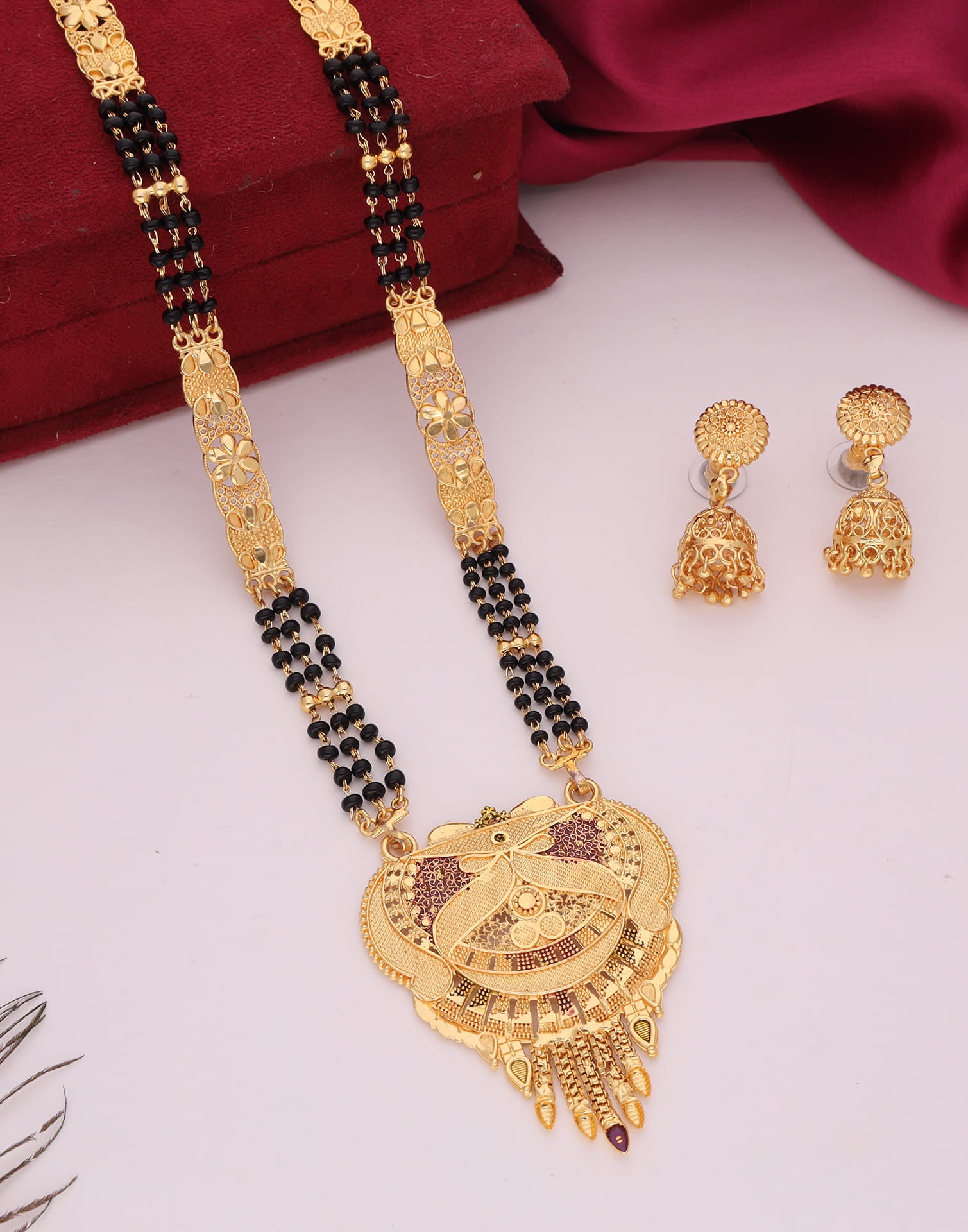 Gold Mangalsutra With Dangle Earring