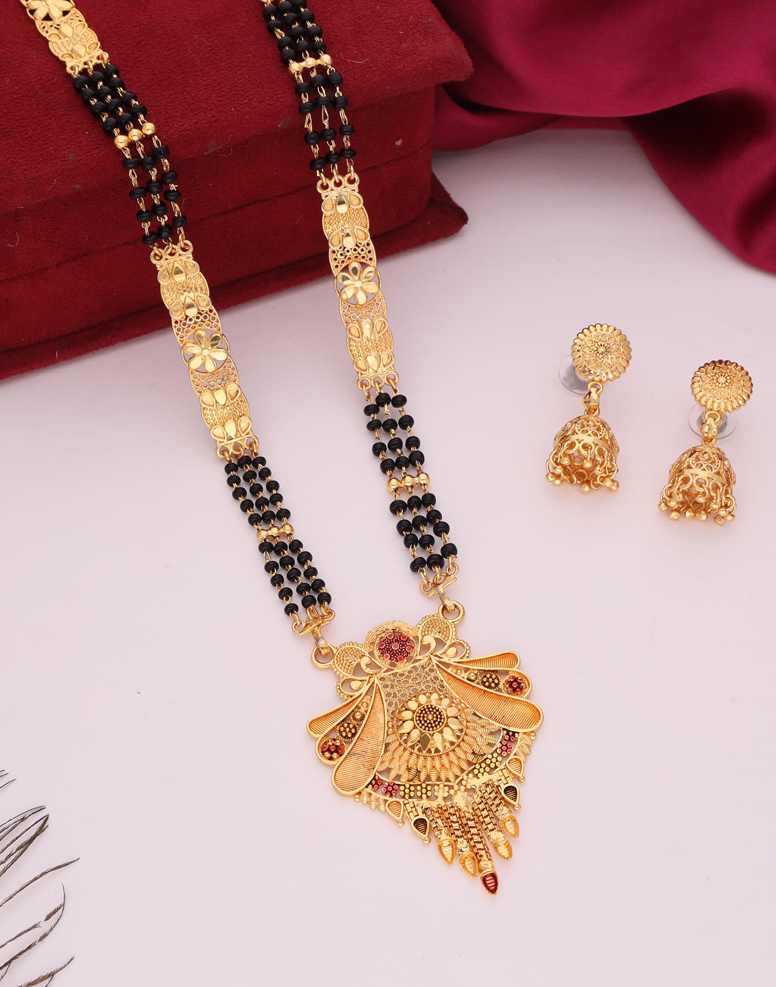 Gold Mangalsutra With Dangle Earring