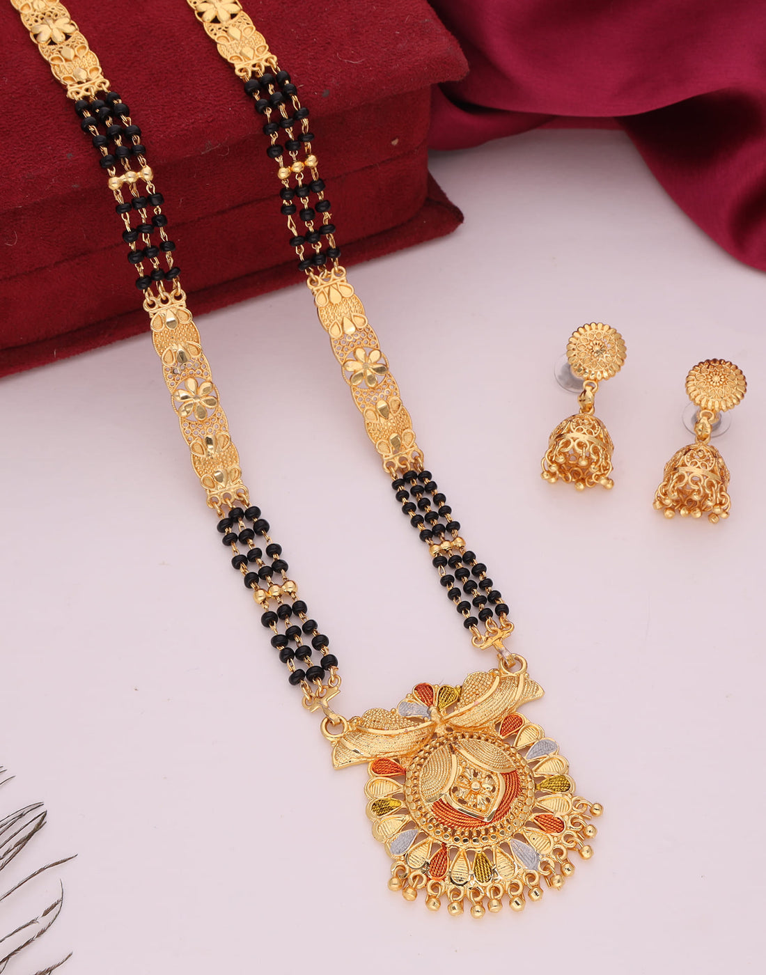 Gold Mangalsutra With Dangle Earring