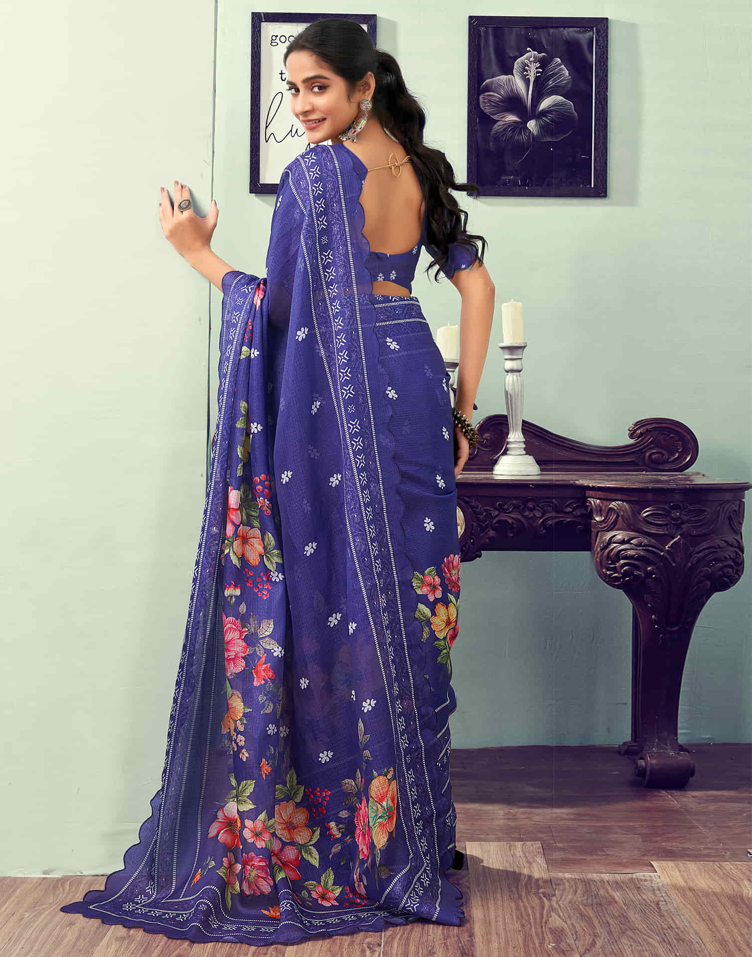 Ready To Wear Violet Printed Woven Saree