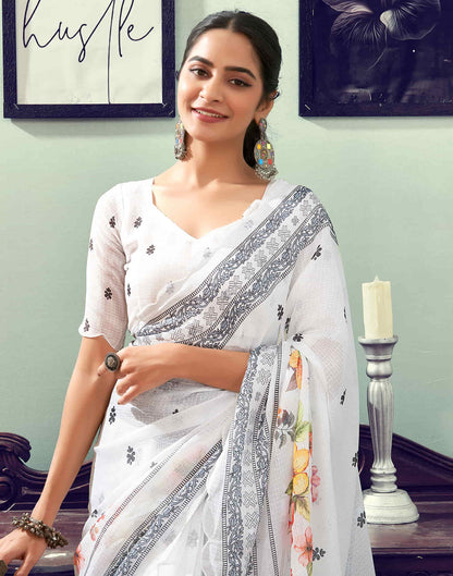 Ready To Wear White Printed Woven Saree