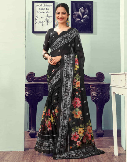 Ready To Wear Black Printed Woven Saree