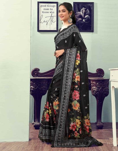 Ready To Wear Black Printed Woven Saree