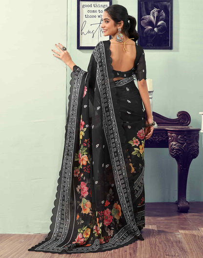 Ready To Wear Black Printed Woven Saree