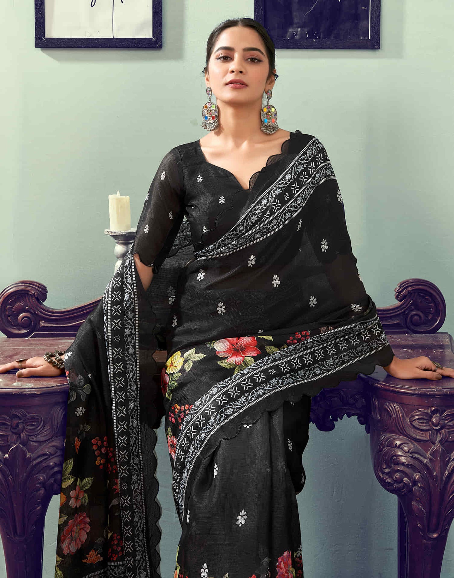 Ready To Wear Black Printed Woven Saree