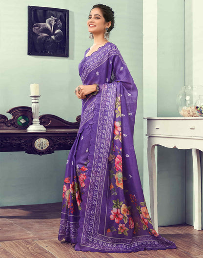 Ready To Wear Purple Printed Woven Saree