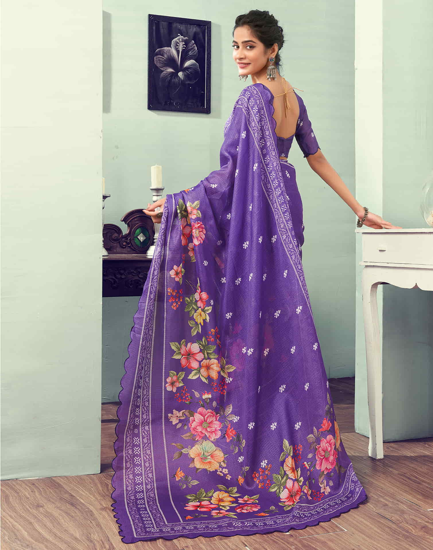 Ready To Wear Purple Printed Woven Saree