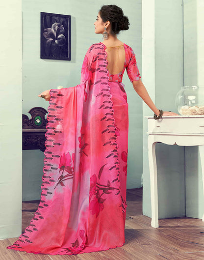 Ready To Wear Pink Printed Satin Saree