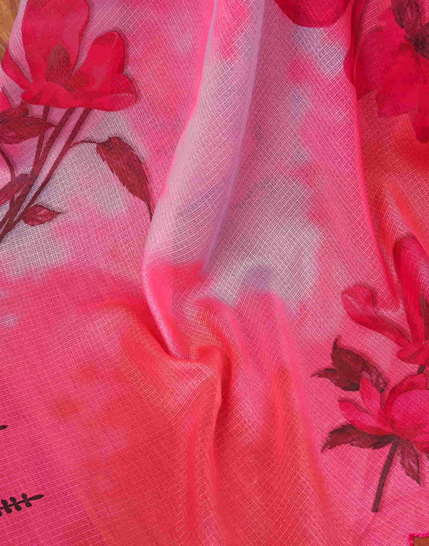 Ready To Wear Pink Printed Satin Saree