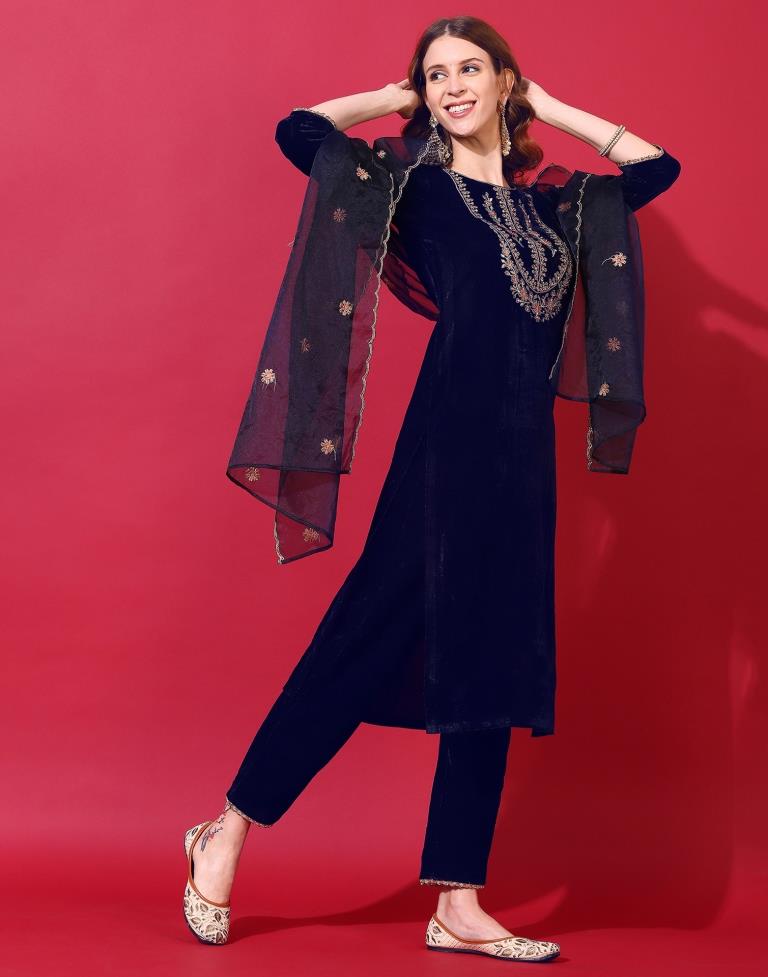 Navy Blue Kurti With Pant And Dupatta | Leemboodi