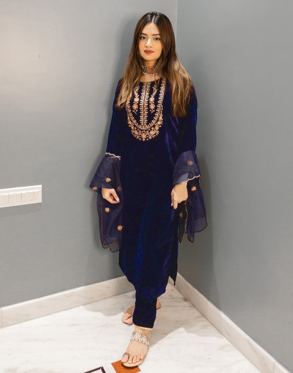 Navy Blue Kurti With Pant And Dupatta | Leemboodi