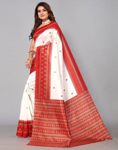White Silk Printed Saree | Sudathi
