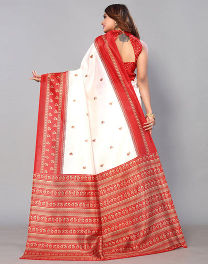 White Silk Printed Saree | Sudathi