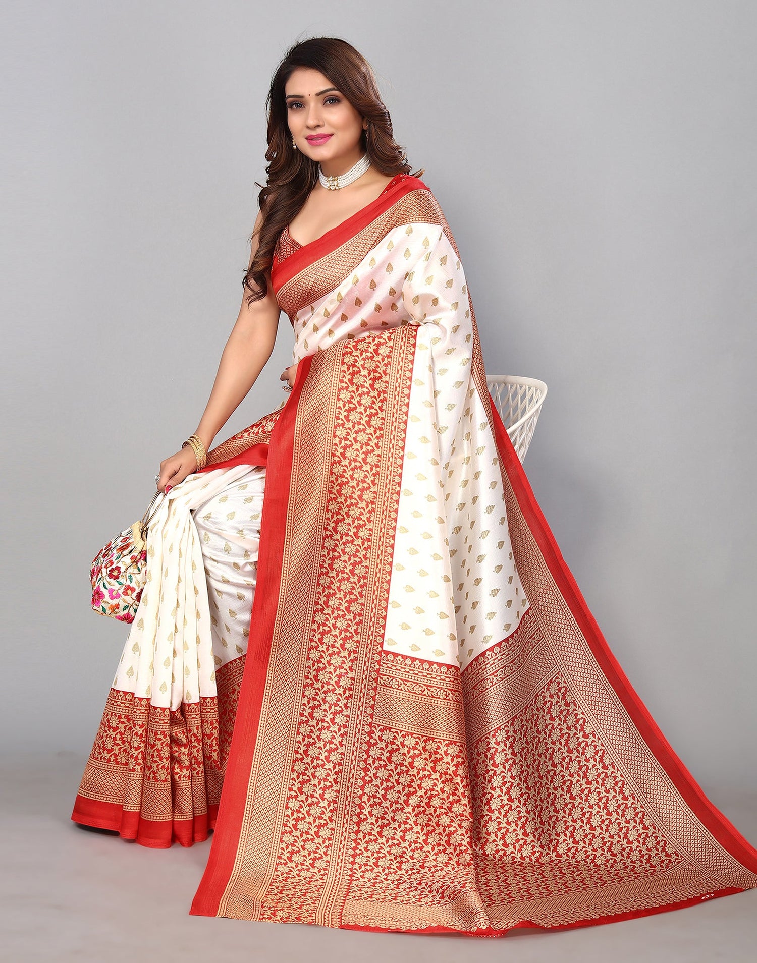 White Silk Printed Saree | Sudathi