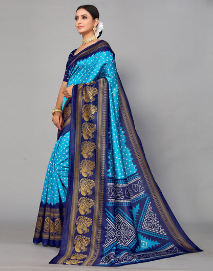Sky Blue Silk Printed Saree | Sudathi