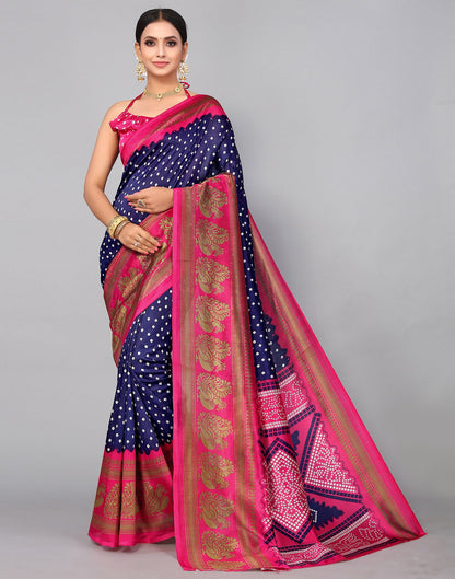 Navy Blue Silk Printed Saree | Sudathi