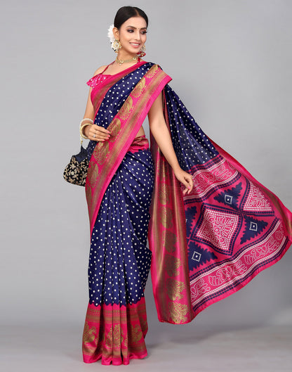 Navy Blue Silk Printed Saree | Sudathi