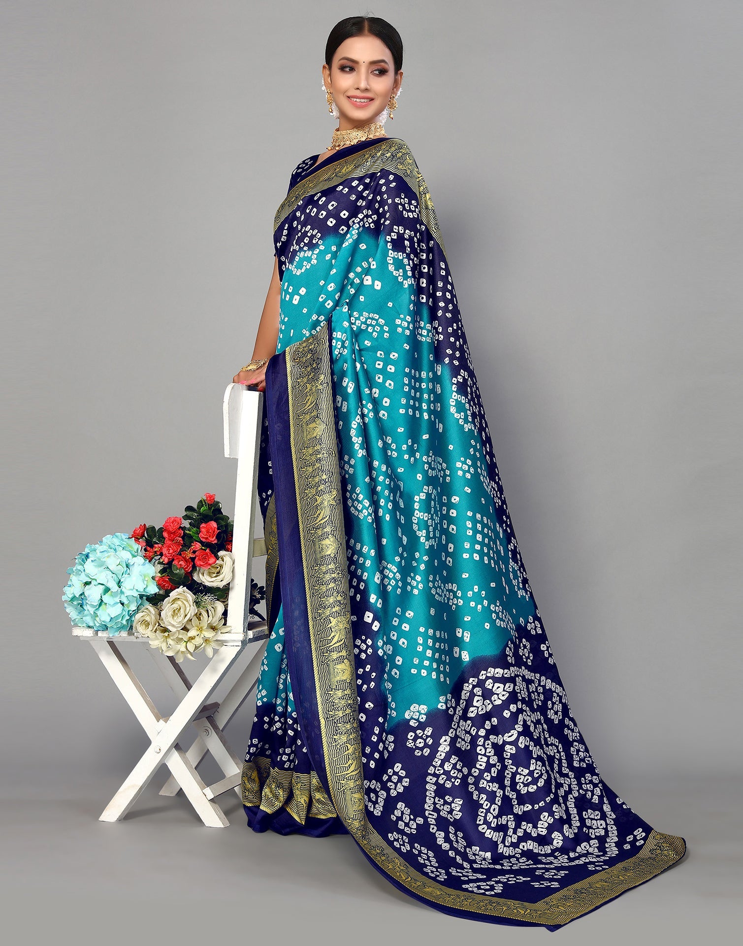 Rama Blue Silk Printed Saree | Sudathi