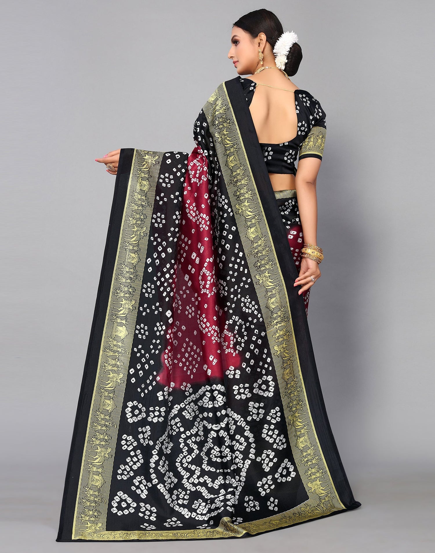 Maroon Silk Printed Saree | Sudathi
