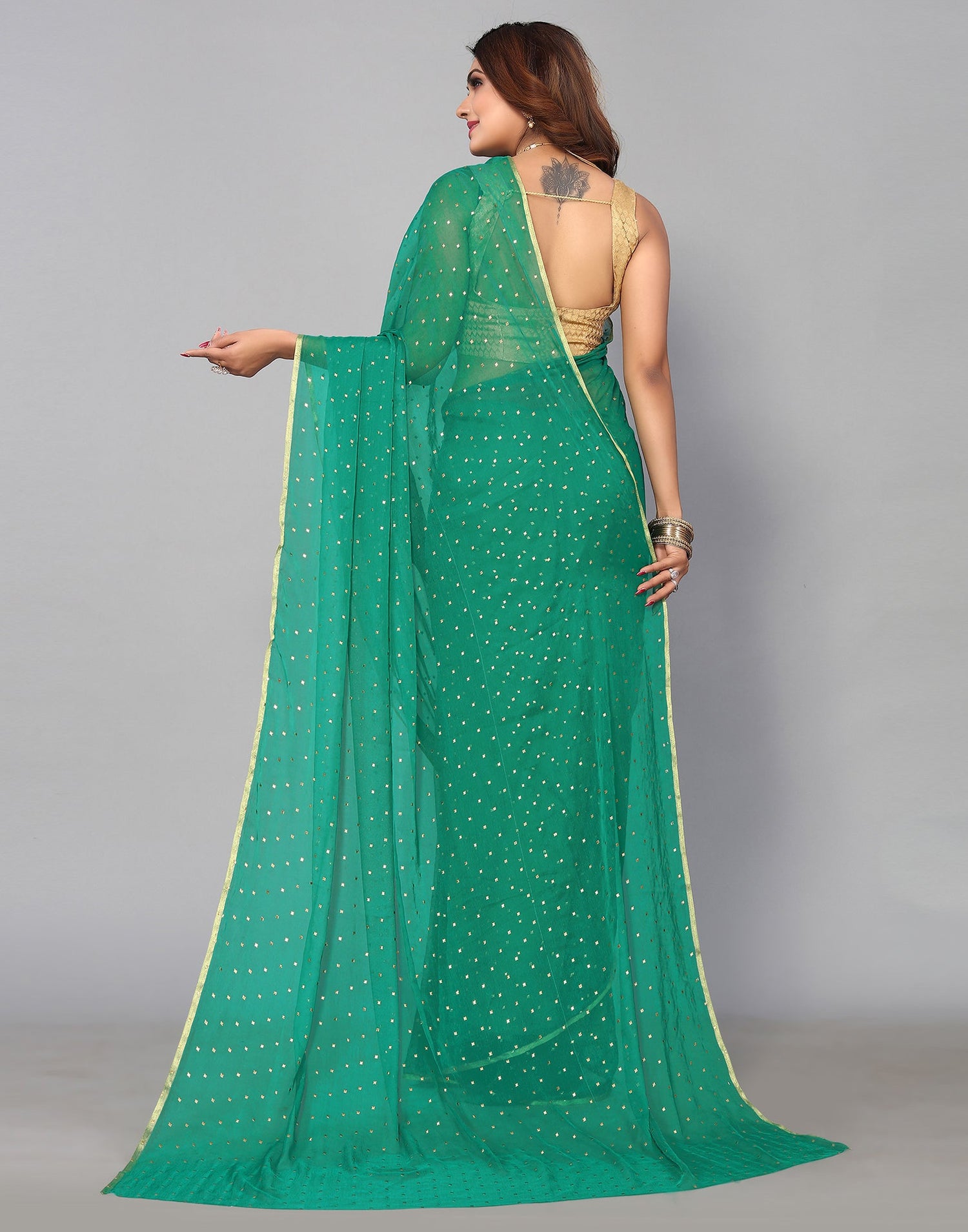 Green Chiffon Plain Saree | Sudathi