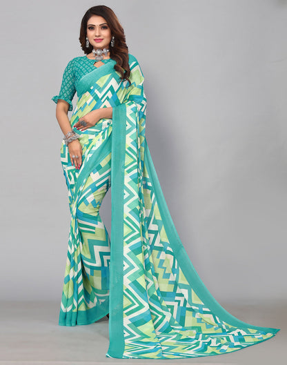 Light Turquoise Georgette Printed Saree | Sudathi