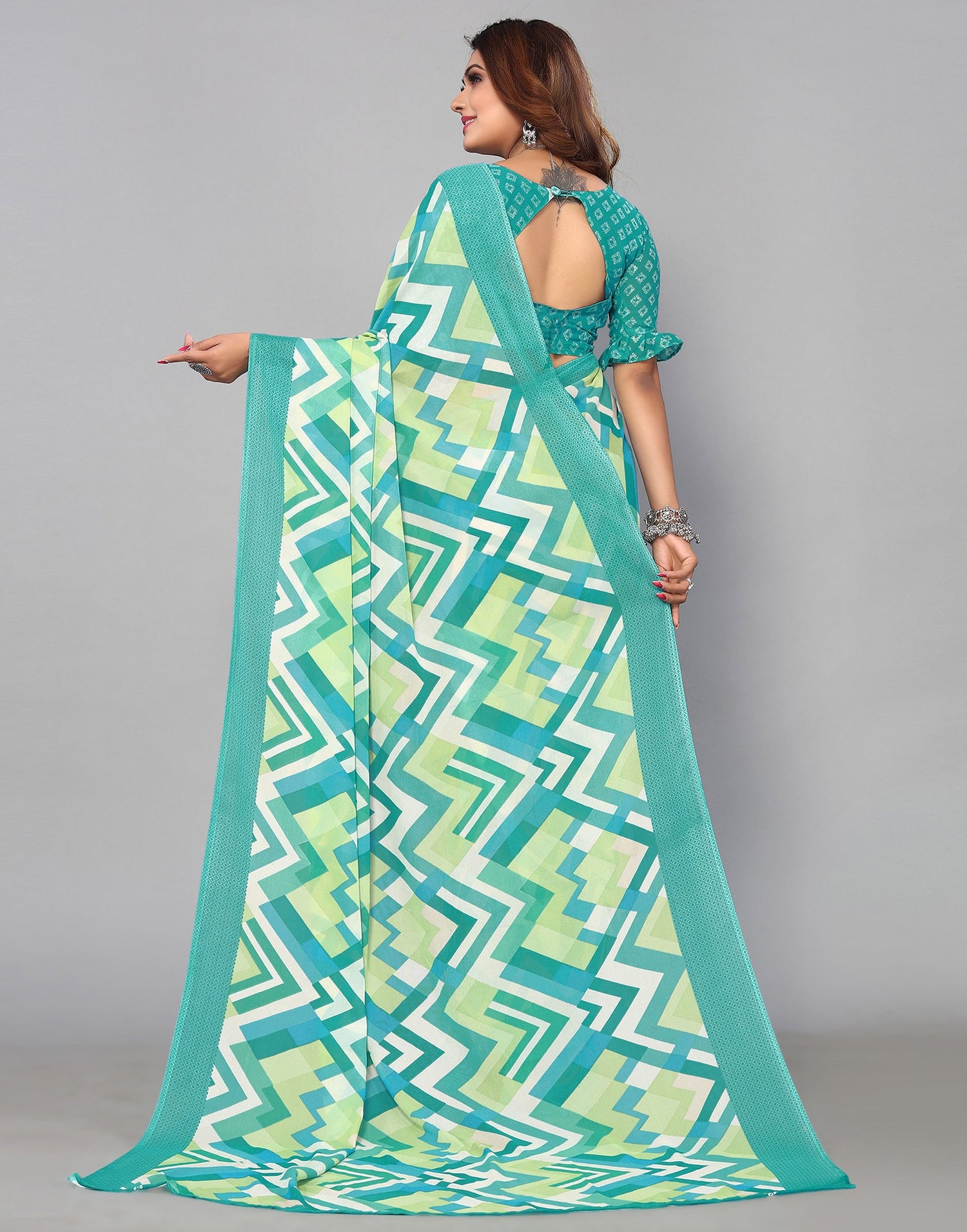 Light Turquoise Georgette Printed Saree | Sudathi