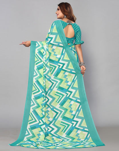 Light Turquoise Georgette Printed Saree | Sudathi