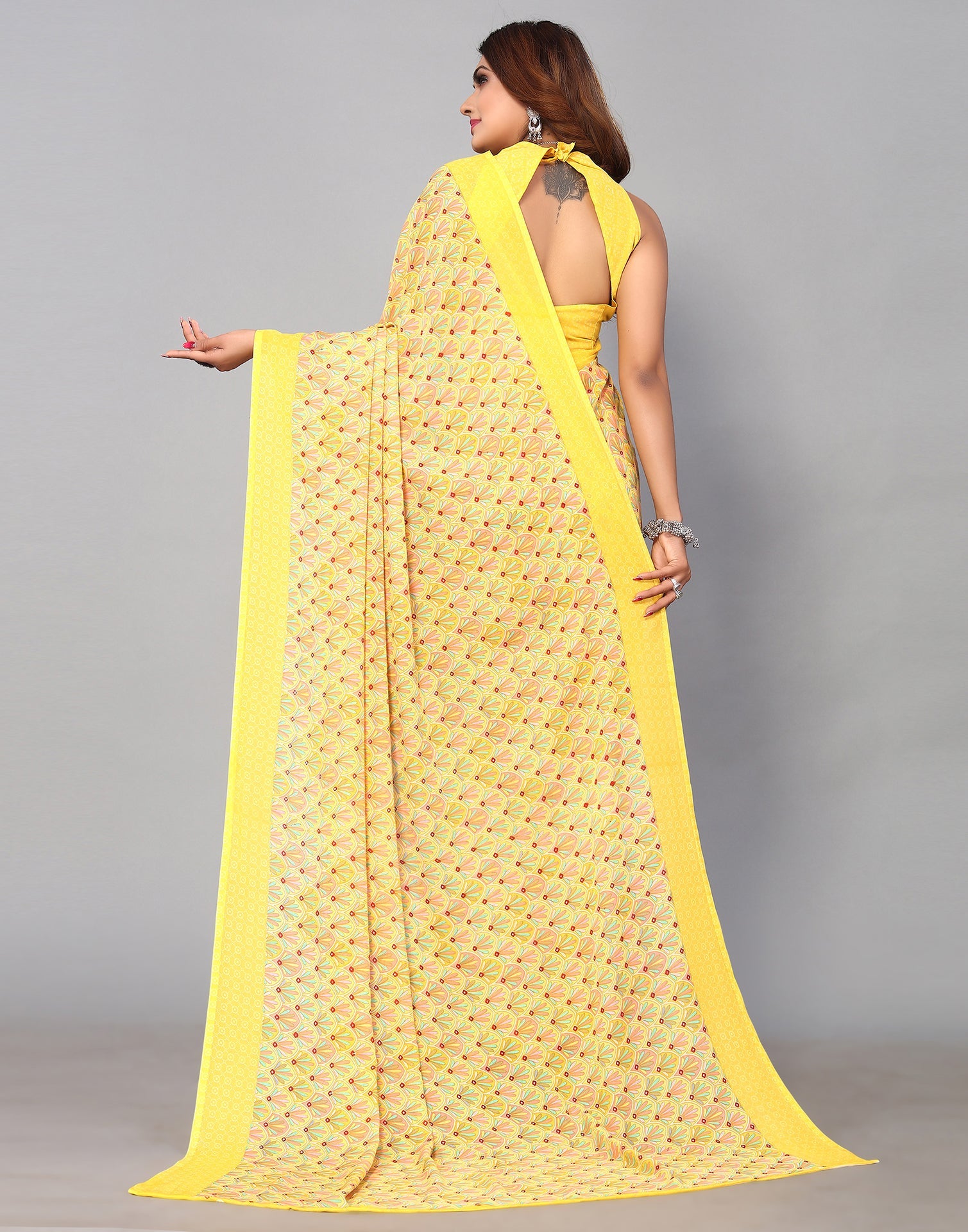 Yellow Georgette Printed Saree | Sudathi