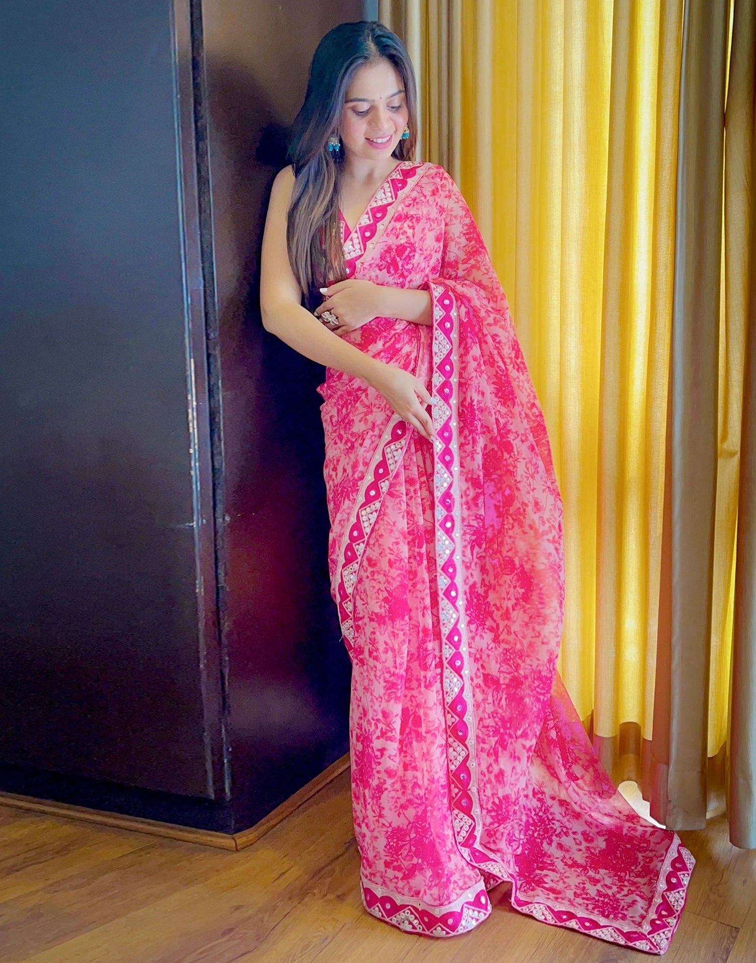 Pink Georgette Saree | Leemboodi