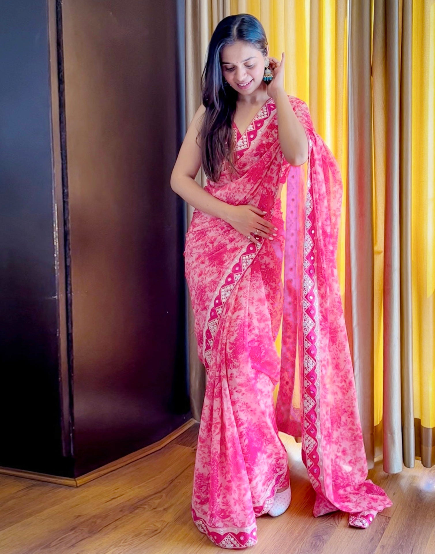 Pink Georgette Saree | Leemboodi