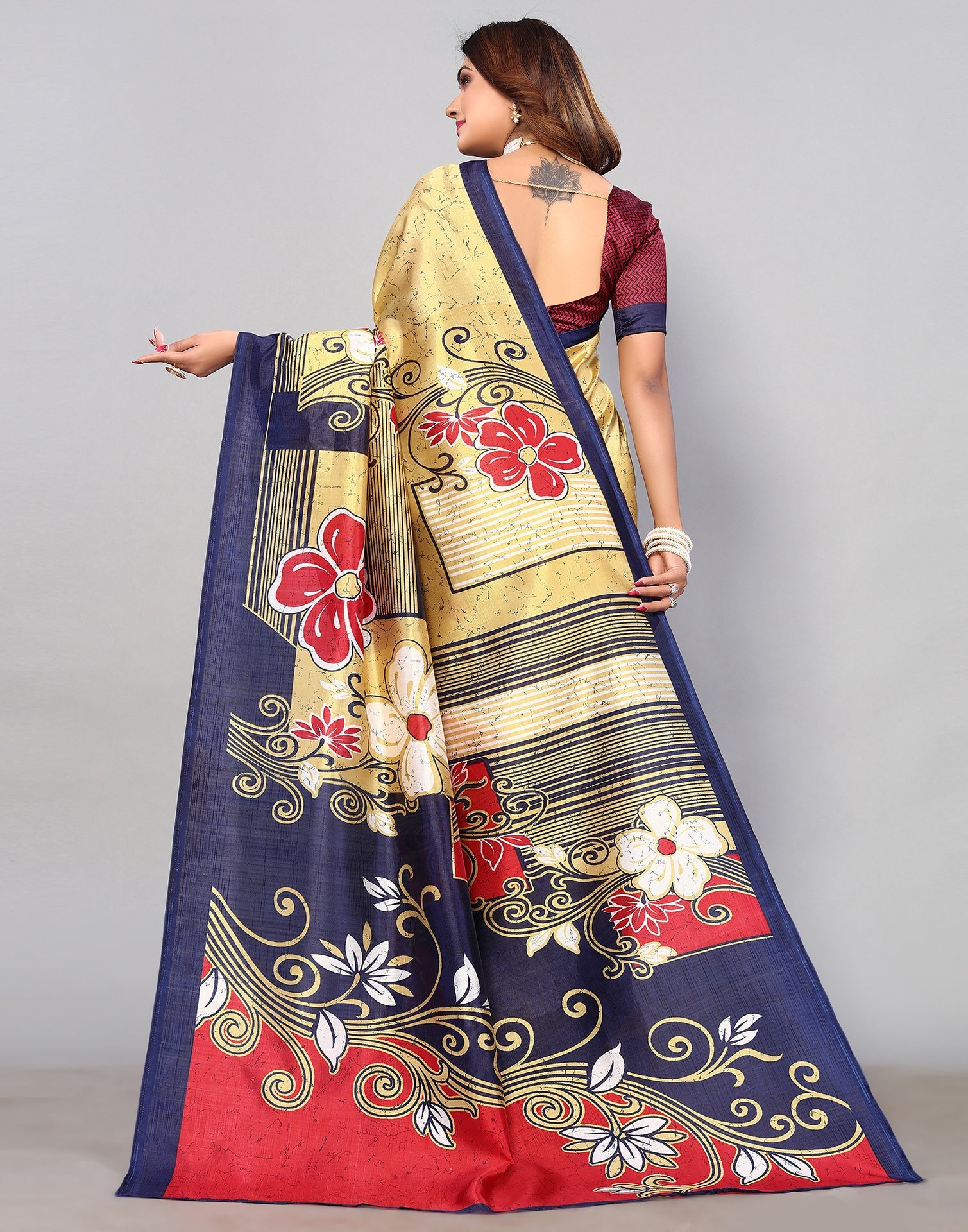 Light Yellow Silk Printed Saree | Sudathi