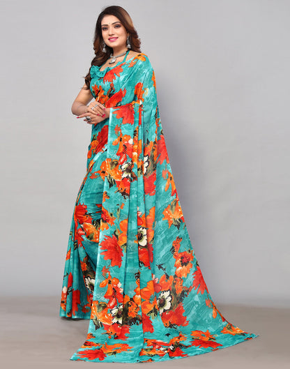 Rama Green Georgette Printed Saree | Sudathi